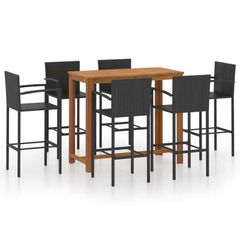 7 Piece Garden Bar Set Black