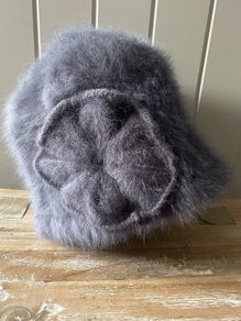 Seeberger womens Gray animal hair blend fuzzy bucket hat with a flower decoration new