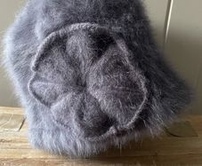 Seeberger womens Gray animal hair blend fuzzy bucket hat with a flower decoration new