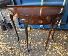 Vintage Queen Anne Style Mahogany Demilune Side/Hall Table with Drawer