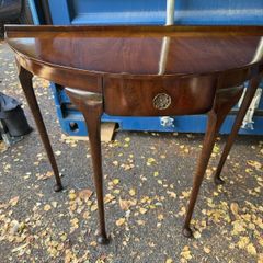 Vintage Queen Anne Style Mahogany Demilune Side/Hall Table with Drawer
