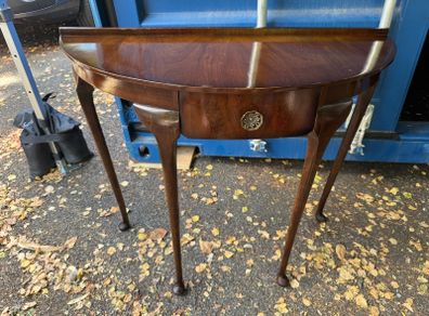 Vintage Queen Anne Style Mahogany Demilune Side/Hall Table with Drawer