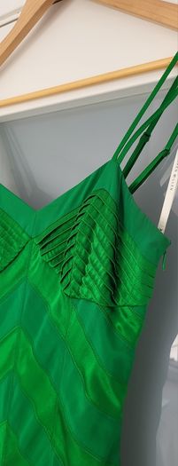 KAREN MILLEN Kelly green 100% Silk ruffle hem midi Sz 8UK - Rrp 209 (New)