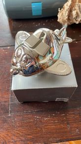 Baby silver aeroplane savings box