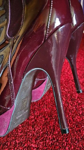 Carvela lace up burgundy patent leather and suede boots stiletto high heels 5