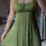 Apple Green Floral Milkmaid Mini Dress Y2K Sundress Square neckline Size M Image 3