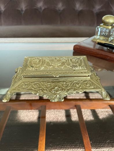 Vintage Ornate Brass Postage Stamp Keepsakes Box