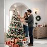 Artificial Christmas Tree with Lighting and Snow, Christmas Tree with Metal Stand (180 cm) Image 3