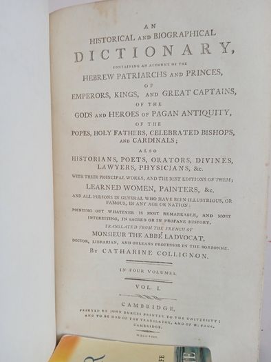 An Historical and Biographical Dictionary Translated from the French of Monsieur The Abbe Ladvocat by Catharine Collignon (4 Volume Set) (GT26)