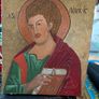 Vintage Hand Painted religious Icon of St Luke on wood Byzantine style Image 4