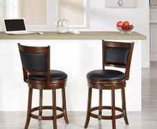 Bar Stools Set of 2 Swivel Counter Stool, Wood Frame Kitchen Island Stool-Chair, 24in Upholstered Barstool with Backrest & Footrest, Cappuccino, 61cm Seat Height