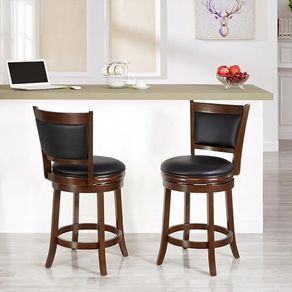 Bar Stools Set of 2 Swivel Counter Stool, Wood Frame Kitchen Island Stool-Chair, 24in Upholstered Barstool with Backrest & Footrest, Cappuccino, 61cm Seat Height