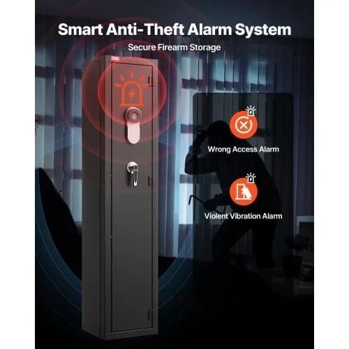 Gun Safe, Heavy Duty Cold-Rolled Steel Rifle Cabinet with Fingerprint & Key, Large Long Gun Cabinet with Magazine and LED, Adjustable Racks for Rifles, Pistols, Shotgun(Assembly Required