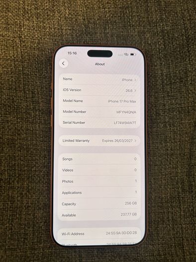 iPhone 17 pro max orange, unlocked, 100% battery health