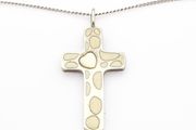 Signed Sterling Silver Cross Necklace, Mother Of Pearl Accent