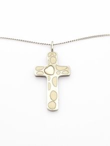Signed Sterling Silver Cross Necklace, Mother Of Pearl Accent