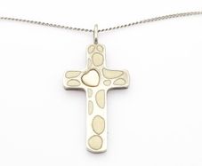 Signed Sterling Silver Cross Necklace, Mother Of Pearl Accent