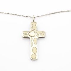 Signed Sterling Silver Cross Necklace, Mother Of Pearl Accent