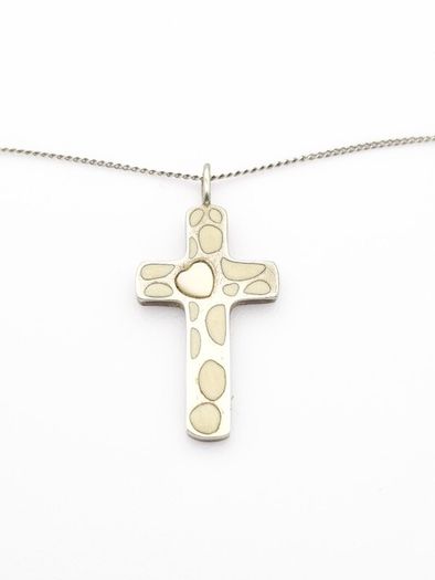Signed Sterling Silver Cross Necklace, Mother Of Pearl Accent