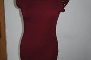 AX Paris Burgundy Studded Shoulder Bodycon Dress size UK12 EU40 Postage included