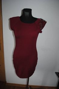 AX Paris Burgundy Studded Shoulder Bodycon Dress size UK12 EU40 Postage included