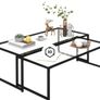 Set of 2 Coffee Tables, Glass Tables, with Powder-Coated Steel, Black + Transparent Image 2