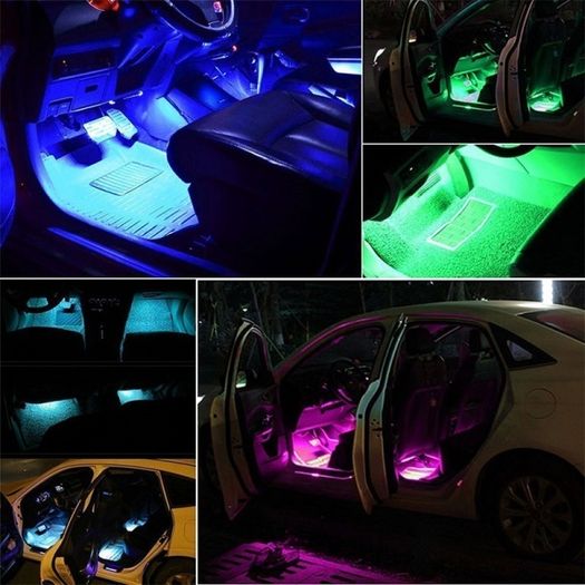 25312 Car RGB LED Strip Interior Light Multicolor Music Atmosphere Sound Active Foot LED Light Strip LED Lighting with USB Cigar Port
