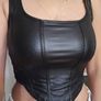 Antonella SHEIN BAE Square Neck Asymmetrical Hem PU Tank Top  Black, Size S Image 6