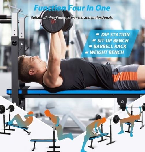Adjustable Weight Bench with Dip Station Folding Heavy Duty Weight Lifting Bench Home Training Gym Multiuse Workout Bench