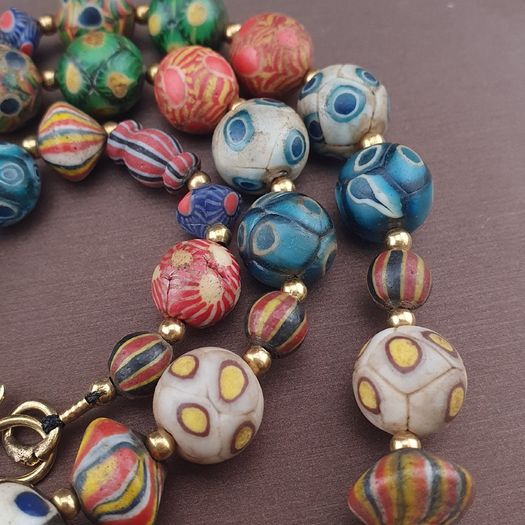 Ancient Gabri Thousand Eyes Skunk Glass Beads Necklace
