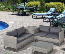 4 Pieces Rattan Garden Furniture Sofa Set with Storage Box