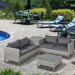 4 Pieces Rattan Garden Furniture Sofa Set with Storage Box