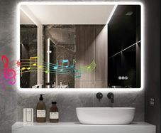 Bathroom-Mirror-with-LED-Lights for Wall 60x80cm, Bluetooth, Anti-Fog, 3 Colors Dimmable Bathroom-LED-Mirror, Memory Function, Tempered Glass, CRI90+, IP44 Waterproof (Horizontal/Vertical)