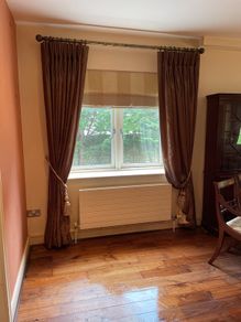 Pair of Bronze silk interlined curtains