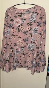 Primark Pink Floral Blouse Top with Tie Back