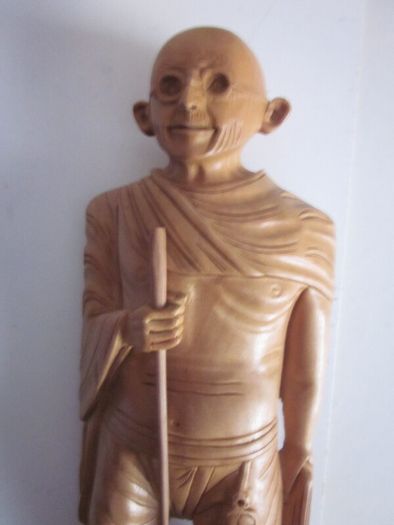 Hand Carved Wooden Mahatma Gandhi Figurine Statue
