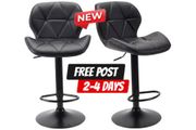2x Modern Adjustable Swivel Bar Stools Kitchen Chairs, Faux Leather, Black