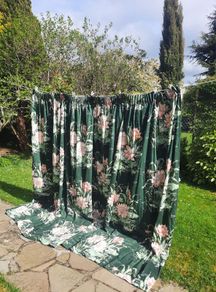 Custom Made Long Botanical Print Pair of Curtains.