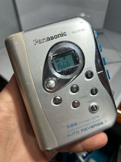 Panasonic RQ-CR18V portable cassette player with a built-in AM/FM radio.