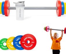 Kids Barbell Set  Adjustable Children's Toy Weights & Plastic Barbell Toy with Drinks Water Bottle, Kids Gym Equipment for Pretend Play, Fun Fitness Toys for Boys & Girls Home Workout