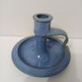 Vintage Studio Pottery Chamberstick Candle Holder, Mottled Blue & Green Glaze Image 3