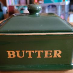 Green ceramic butter dish