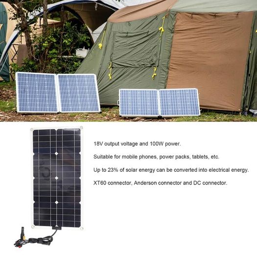 Solar Panel, 100W Solar Panel Portable Solar Board Waterproof Battery Charger 18V Output with XT60 DC Connector for, Flood & Security Lights