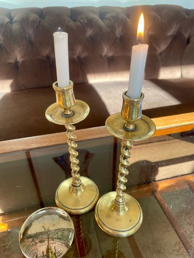 Vintage Brass Single Barley Twist Candlesticks Pair Spiral Candle Holders