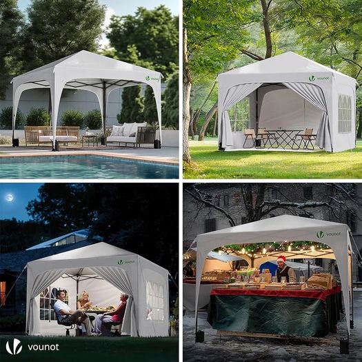 3m x 3m Pop Up Waterproof Gazebo with Sides & 4 Weight Bags & Carry Bag, Marquee Garden Party Tent Outdoor, White