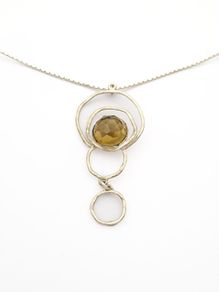 Vintage 925 Sterling Silver Smoky Quartz Modernist Necklace