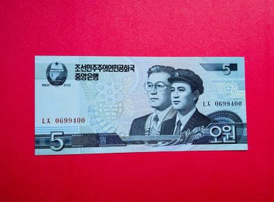 North Korea  5  Won   2002 . Pick 58a  ( Uncirculated )