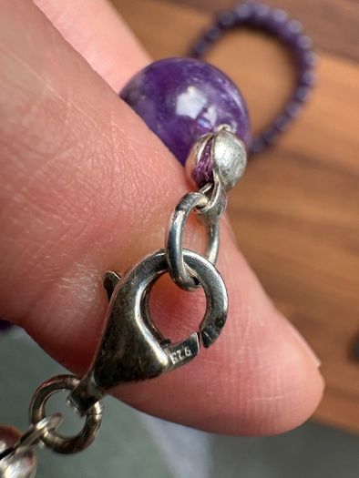 Beautiful Amethyst Protection Smooth Round Gemstone Beads with sterling silver necklace and bracelet  Stamped