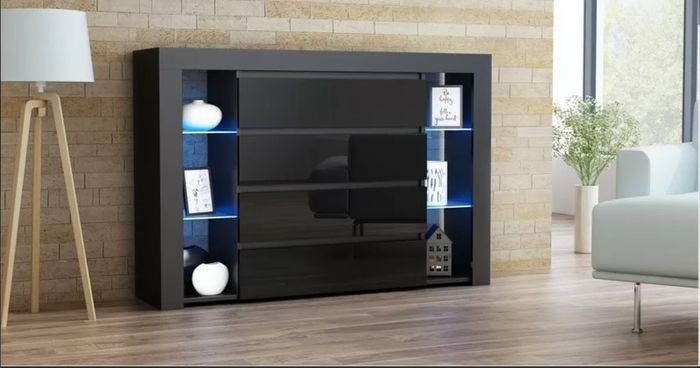LED Sideboard With 4 Drawers Modern Sideboard With LED lights LED Cabinet Living Room High Gloss Sideboard