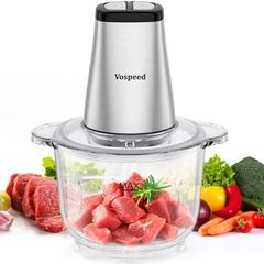 2L 500W Mini Chopper & Electric Food Processors, Vegetable Food Chopper with 2 Speed Settings, 4 Bi-Level Blades Meat Grinder for Meat, Vegetables, Fruits and Nuts, Sliver